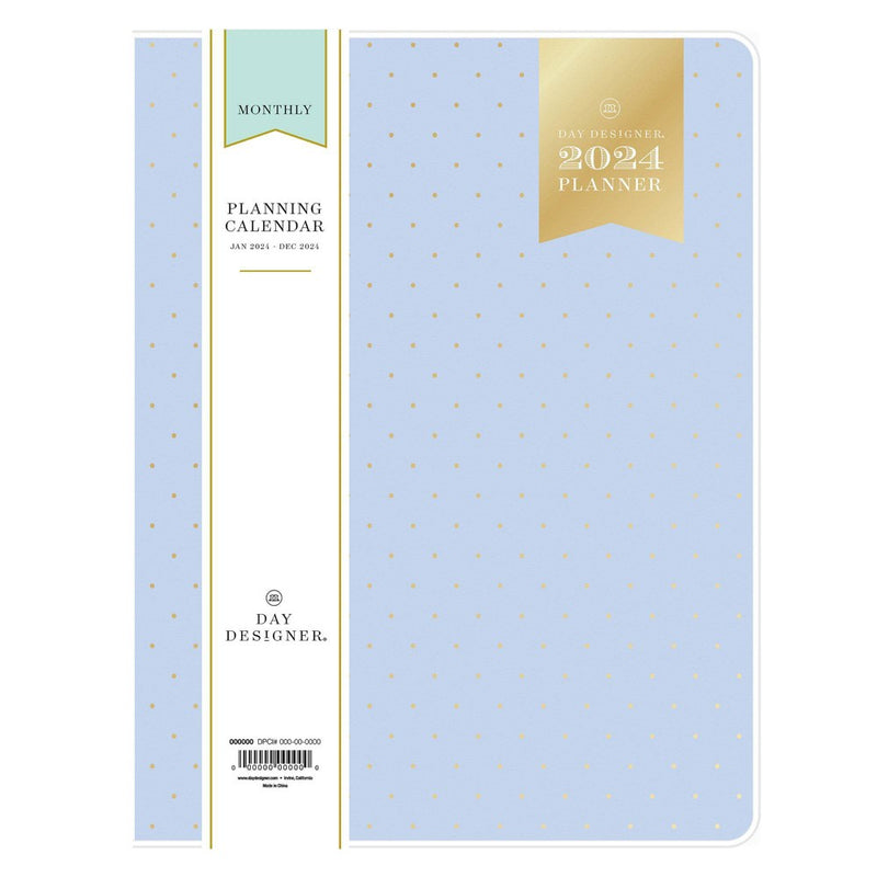 Day Designer 2024 Planner 8.5"x11" Monthly Clear Cover Swiss Dot Periwinkle