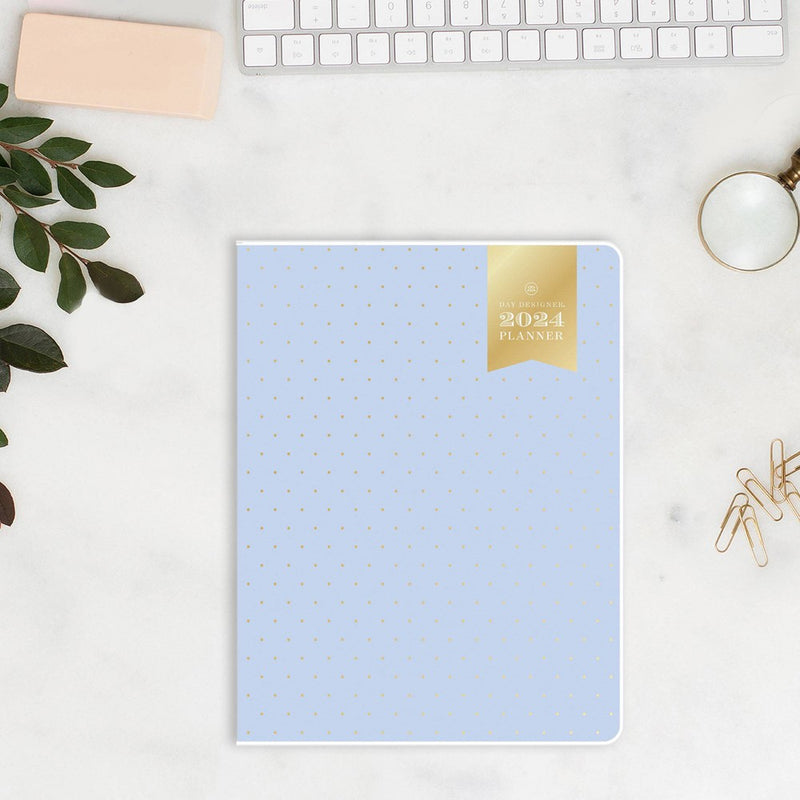Day Designer 2024 Planner 8.5"x11" Monthly Clear Cover Swiss Dot Periwinkle