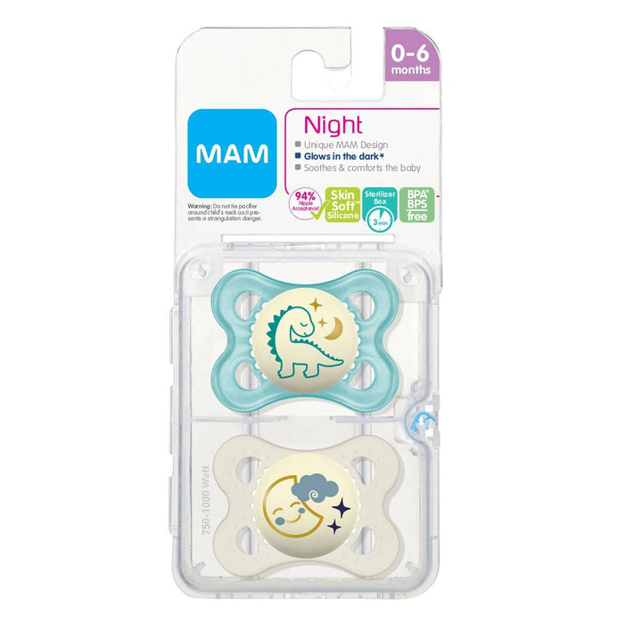 MAM Glow In The Dark Night Pacifier 0-6m - 2pk - Boy
