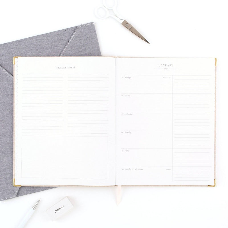 Sugar Paper Essentials 2024 Planner 10.125"x8.125" Weekly/Monthly Flax Cream Fabric
