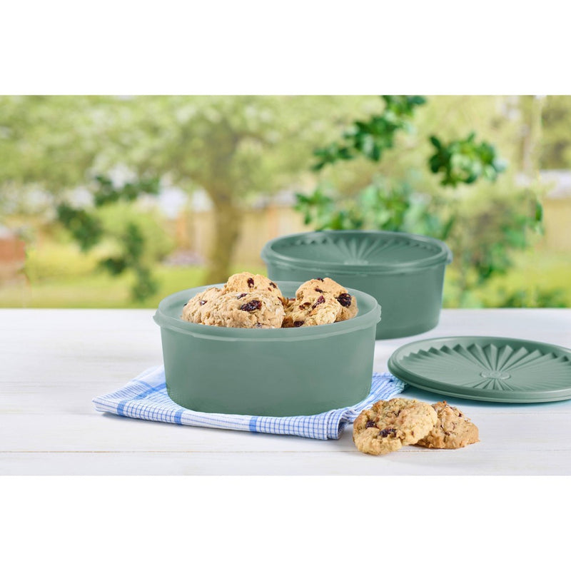 Tupperware Heritage 2pk (7.5c) Plastic Cookie Canister Set Green