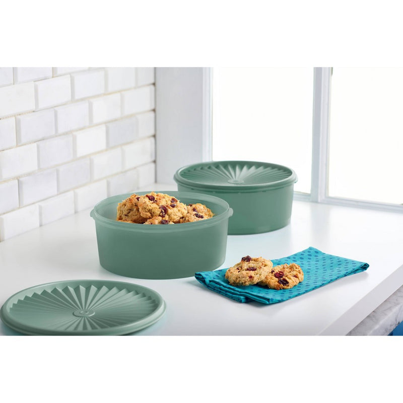 Tupperware Heritage 2pk (7.5c) Plastic Cookie Canister Set Green