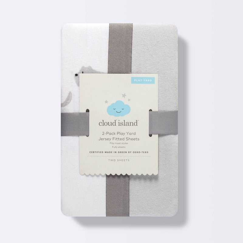 Fitted Play Yard Jersey Sheet 2pk - Cloud Island Two by Two Animals and Solid Gray