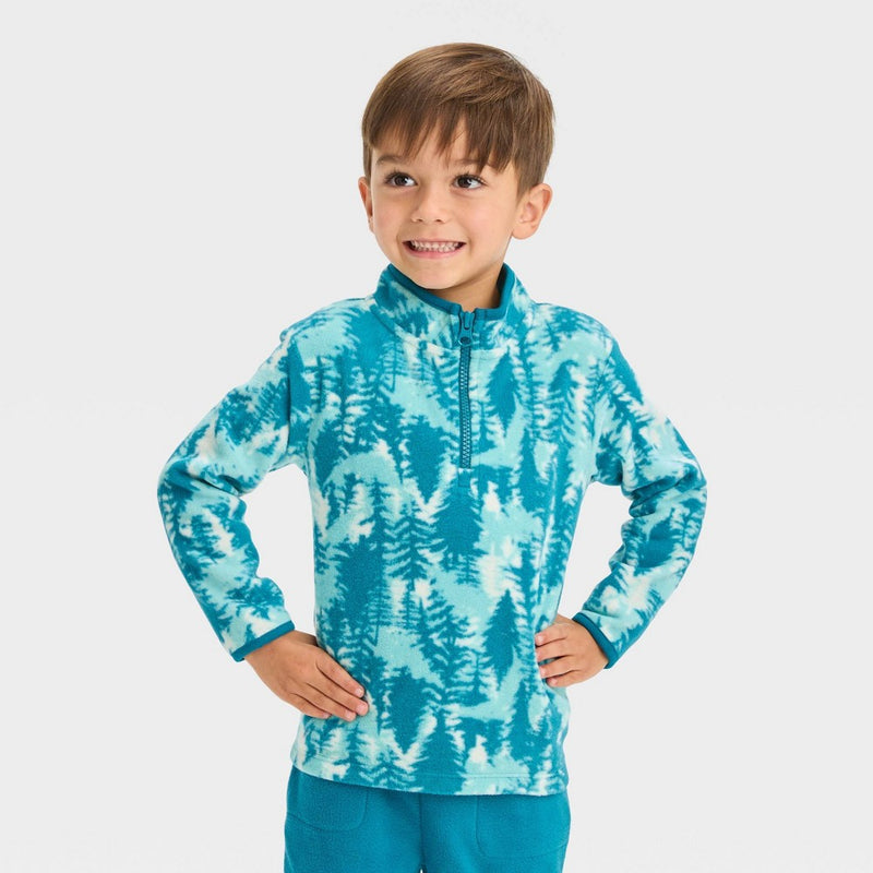 Toddler Boys' Microfleece Mock Neck Pullover Sweatshirt - Cat & Jack Teal Blue 3T