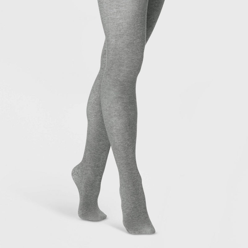 Women's Flat Knit Fleece Lined Tights - A New Day Charcoal Heather M/L
