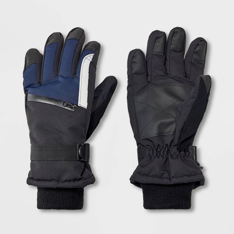 Men's Patchwork Zip Pocket Ski Gloves - Goodfellow & Co Navy Blue M/L