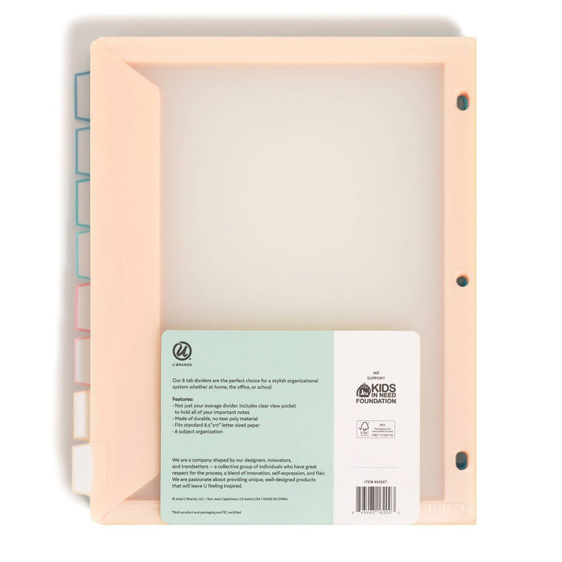 U Brands 8 Tab Clear View Single Pocket Dividers Brights