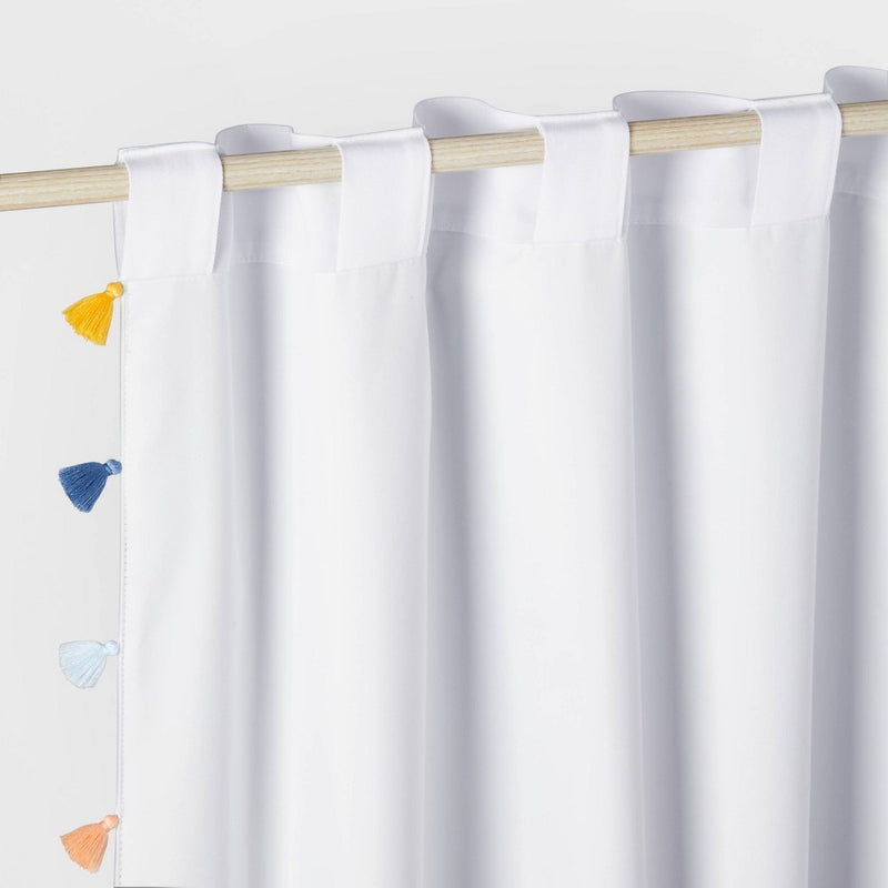 84" Blackout Tassel Kids' Curtain Panel White - Pillowfort