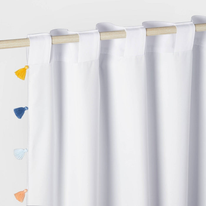 84" Blackout Tassel Kids' Curtain Panel White - Pillowfort