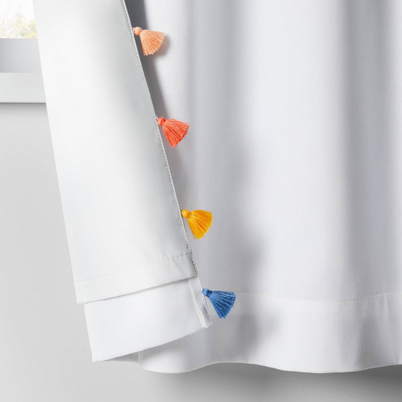 84" Blackout Tassel Kids' Curtain Panel White - Pillowfort