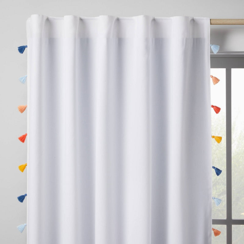 84" Blackout Tassel Kids' Curtain Panel White - Pillowfort