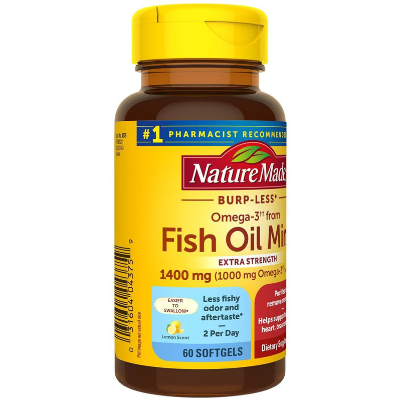 Nature Made Fish Oil Minis Extra Strength Burp-less 1400mg Softgels with 1000mg Omega 3 - 60ct