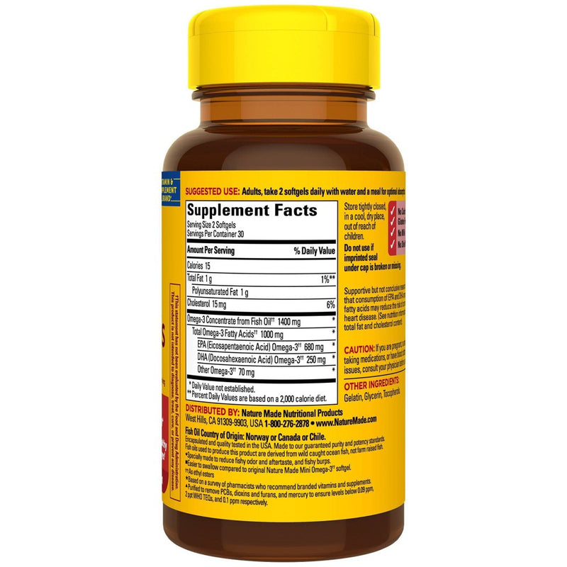 Nature Made Fish Oil Minis Extra Strength Burp-less 1400mg Softgels with 1000mg Omega 3 - 60ct
