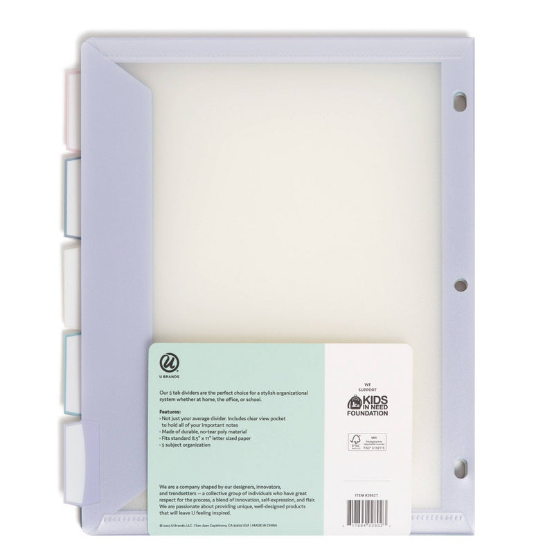 U Brands 5pk Tabbed Dividers Single Pocket Clear View