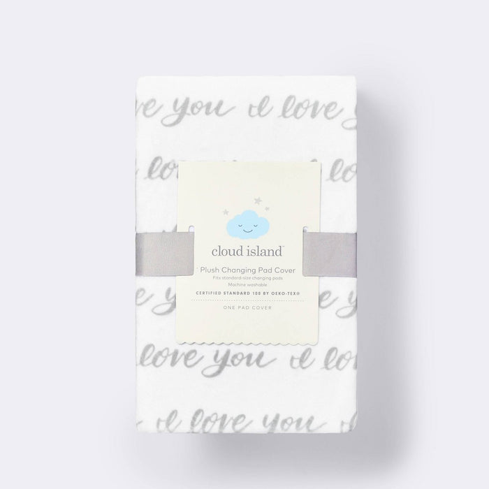 Plush Changing Pad Cover I Love You Script - Gray/White - Cloud Island
