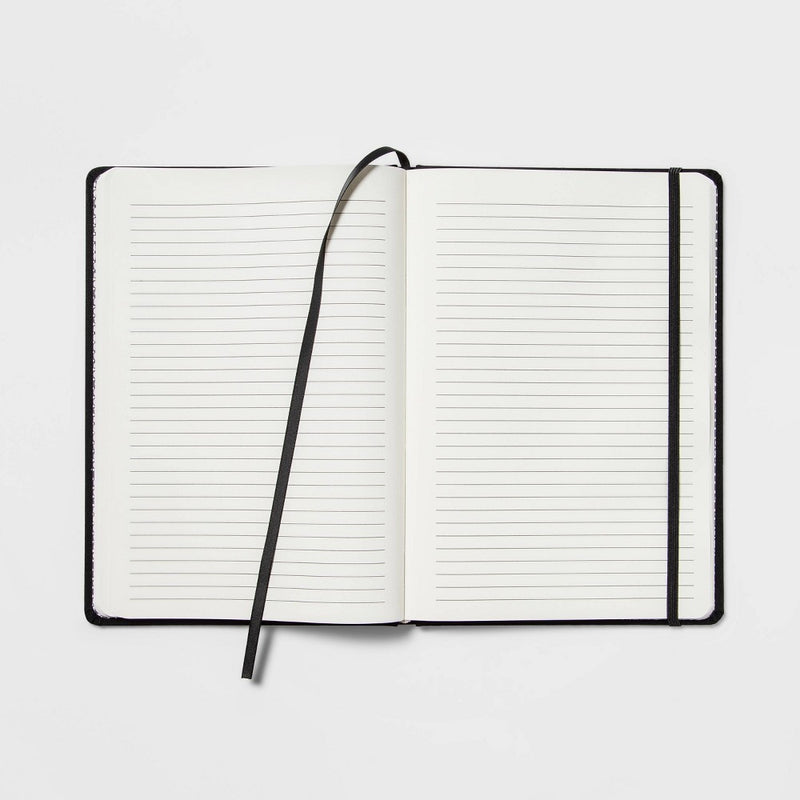 240 Sheet College Ruled Journal 7.75"x5.5" Black Linen Notes - Threshold