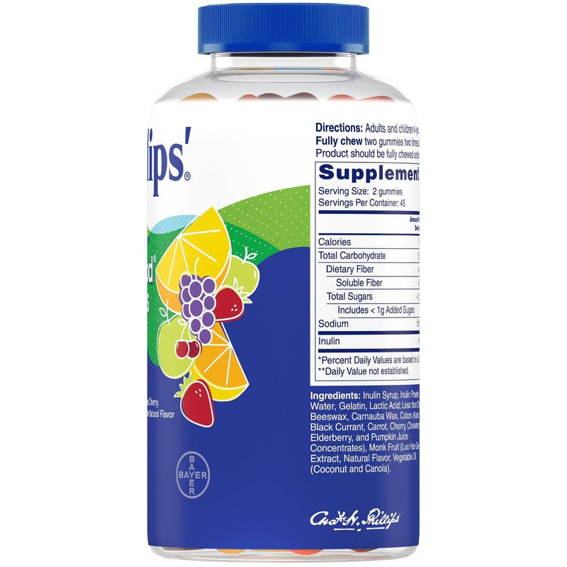 Phillips' Fiber Good Gummies, Prebiotic Fiber Supplement with Inulin Soluble Fiber - Fruit Flavored - 90ct