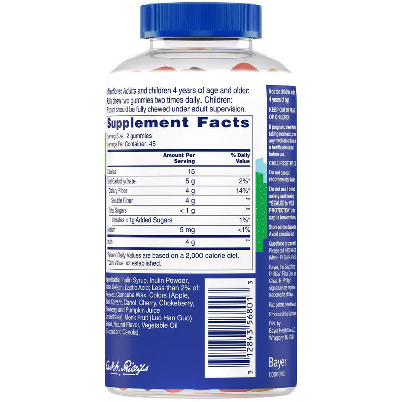 Phillips' Fiber Good Gummies, Prebiotic Fiber Supplement with Inulin Soluble Fiber - Fruit Flavored - 90ct