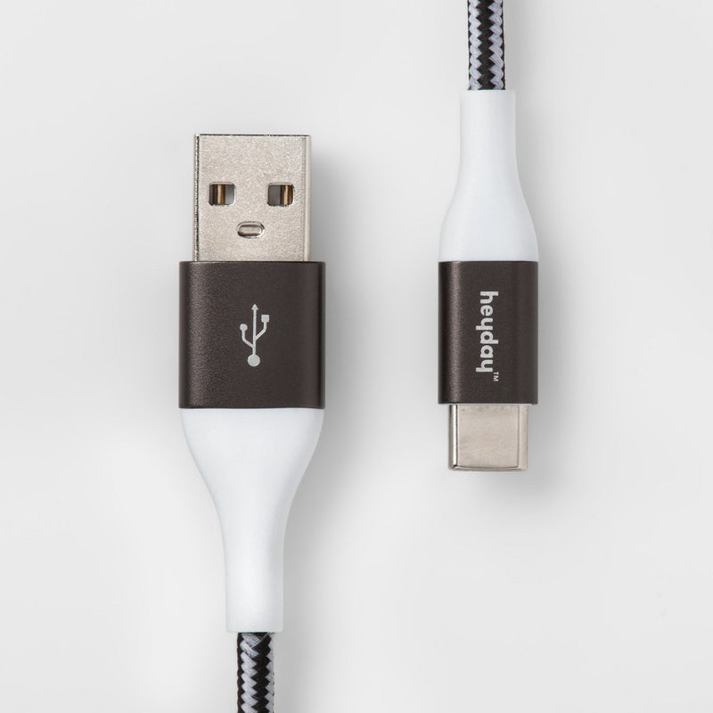 10' USB-C to USB-A Braided Cable - heyday Black/White/Gunmetal