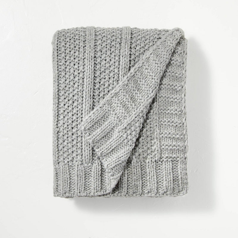 Chunky Textured Knit Throw Blanket Jet Gray - Hearth & Hand with Magnolia