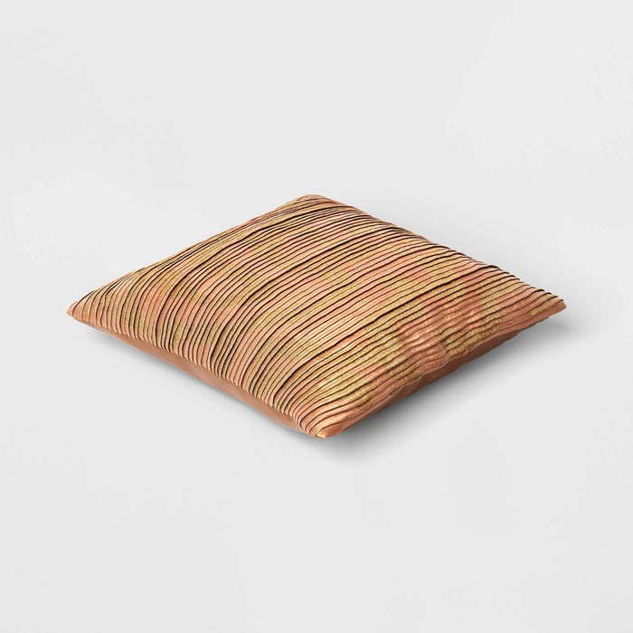 Geometric Patterned Pleated Satin with Metallic Embroidery Square Throw Pillow Beige - Threshold