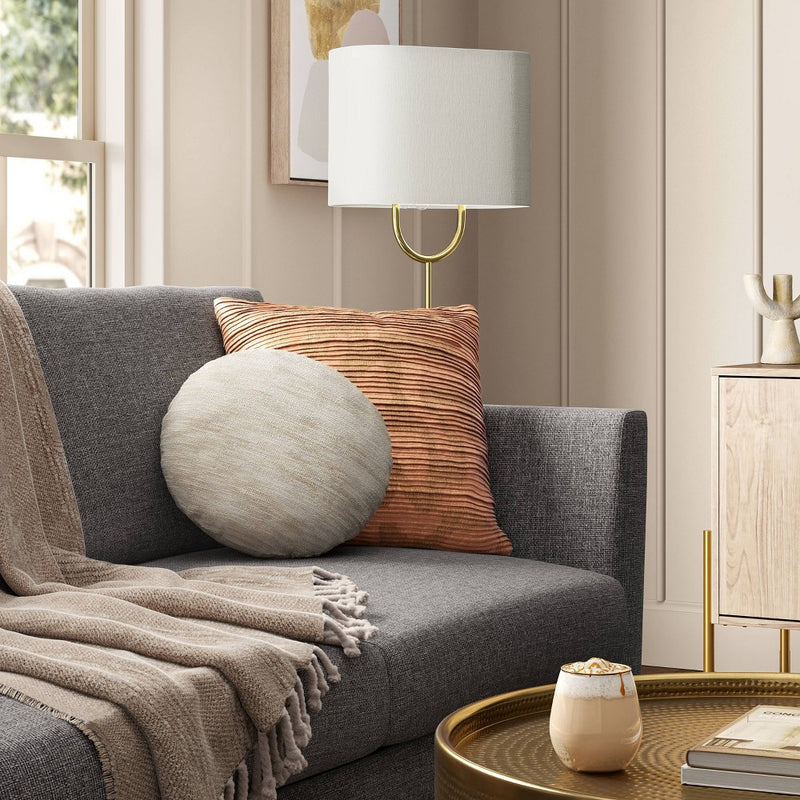Geometric Patterned Pleated Satin with Metallic Embroidery Square Throw Pillow Beige - Threshold