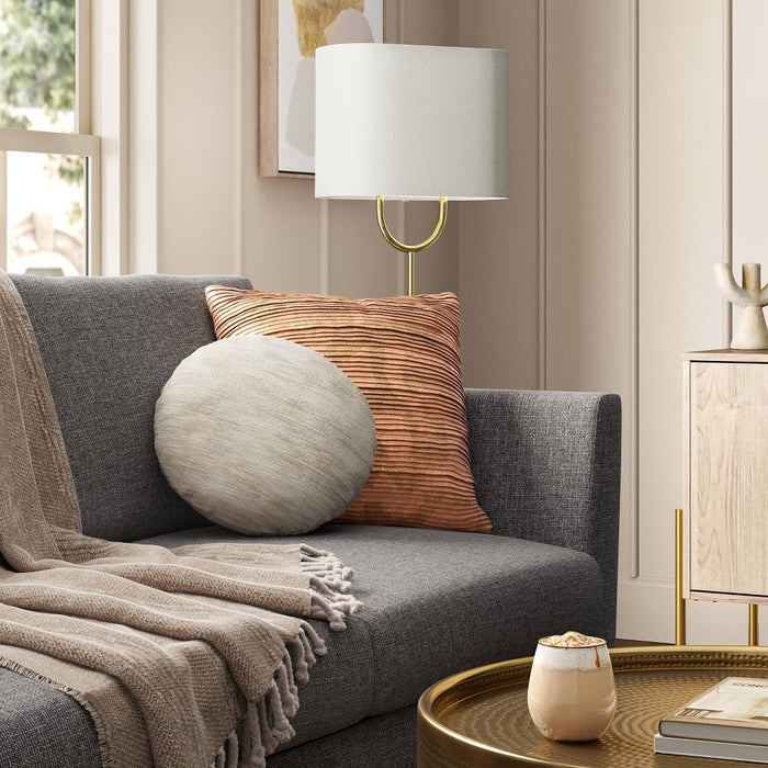 Geometric Patterned Pleated Satin with Metallic Embroidery Square Throw Pillow Beige - Threshold