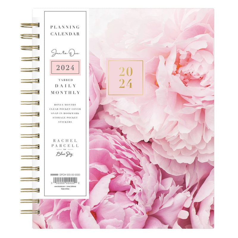 Rachel Parcell 2024 Planner 7.8"x9.13" Daily/Monthly Laminated Wirebound Peony