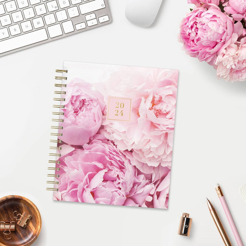 Rachel Parcell 2024 Planner 7.8"x9.13" Daily/Monthly Laminated Wirebound Peony