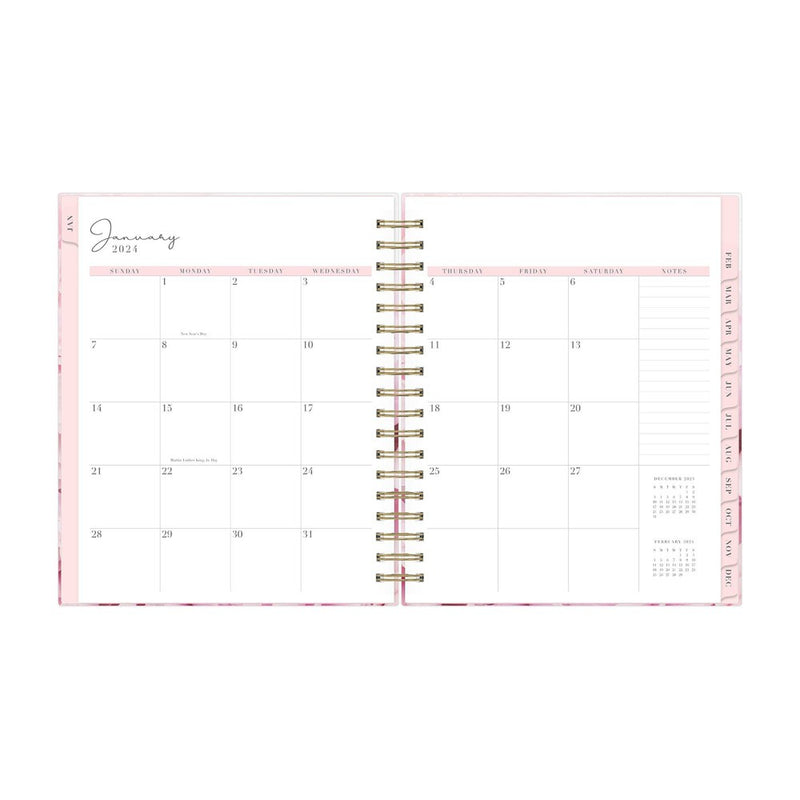 Rachel Parcell 2024 Planner 7.8"x9.13" Daily/Monthly Laminated Wirebound Peony