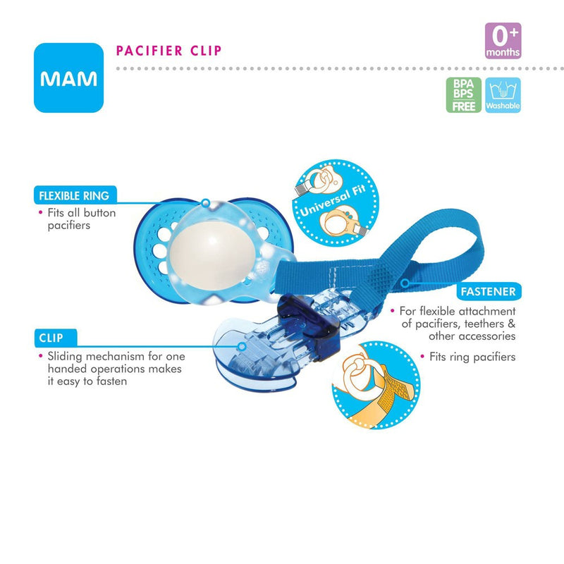 MAM Love & Affection Mommy Pacifier Clip, All Ages - 2ct Blue
