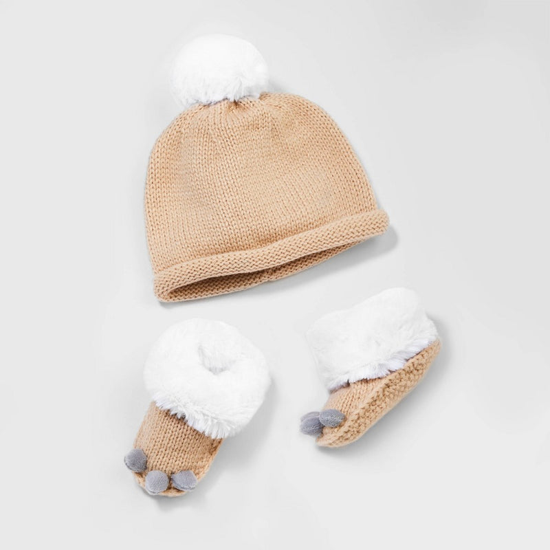 Baby Knitted Hat & Booties Set - Cloud Island Beige 0-3M