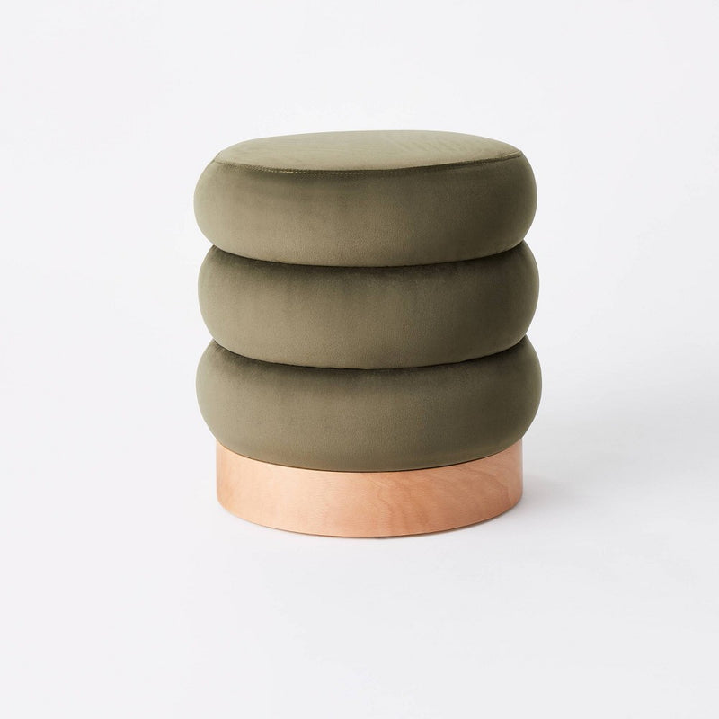 Clarkdale Channel Tufted Ottoman with Wood Base Olive Velvet - Threshold designed with Studio McGee (LOCAL PICKUP ONLY)