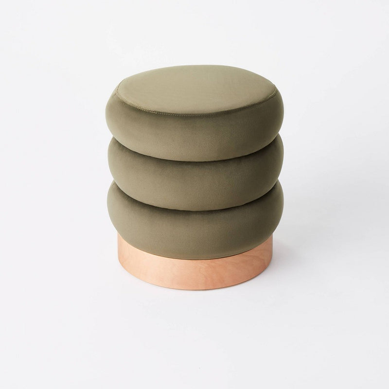Clarkdale Channel Tufted Ottoman with Wood Base Olive Velvet - Threshold designed with Studio McGee (LOCAL PICKUP ONLY)