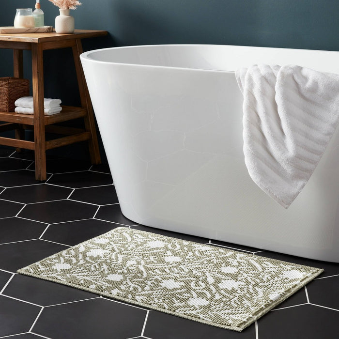 20"x30" Performance Plus Bath Mat Green Floral - Threshold