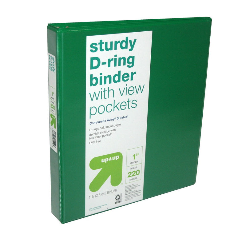 1" 3 Ring Binder Clear View Green - up & up