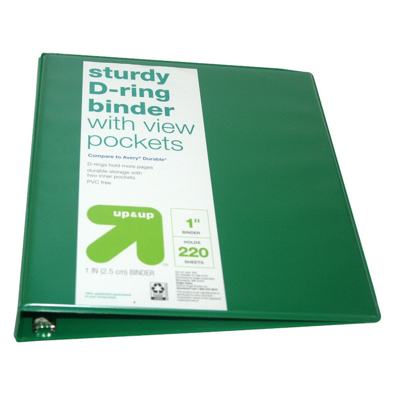 1" 3 Ring Binder Clear View Green - up & up