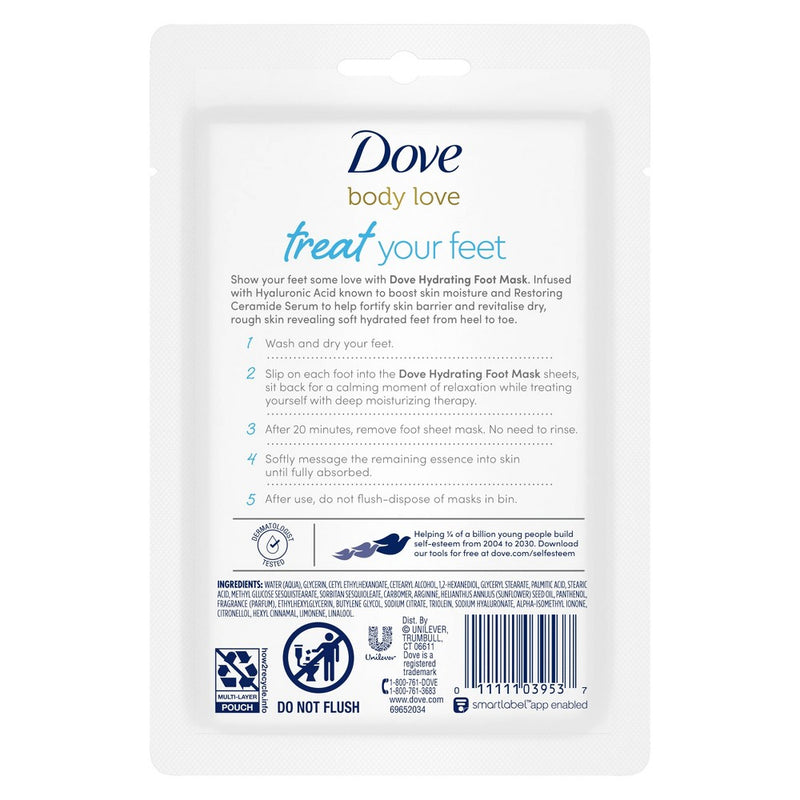 Dove Beauty Body Love Hydrating Foot Mask - 1 pair