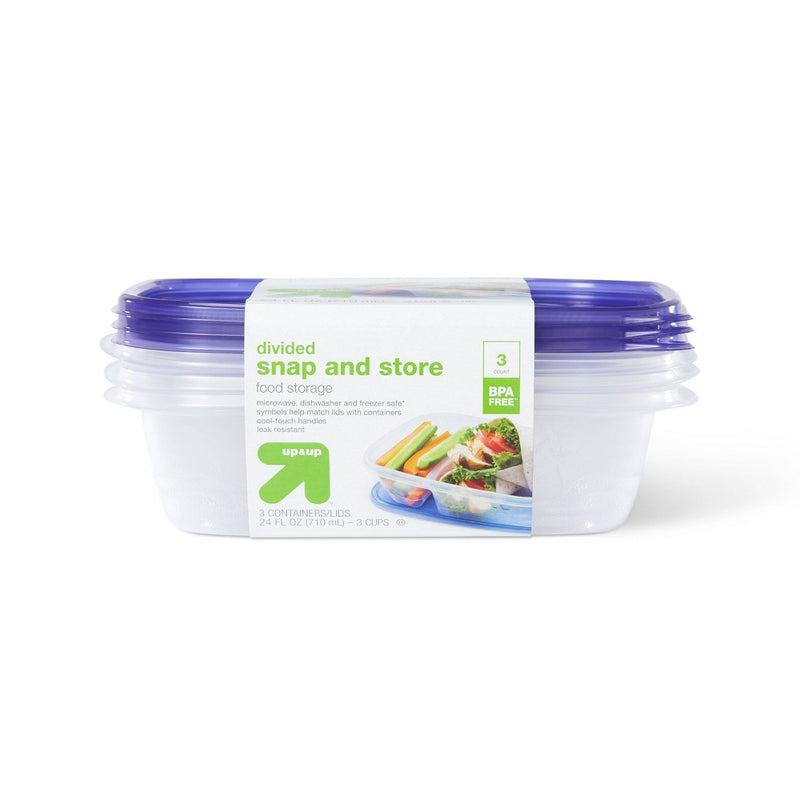 Snap and Store Divided Rectangle Food Storage Container - 3ct/24 fl oz - up & up