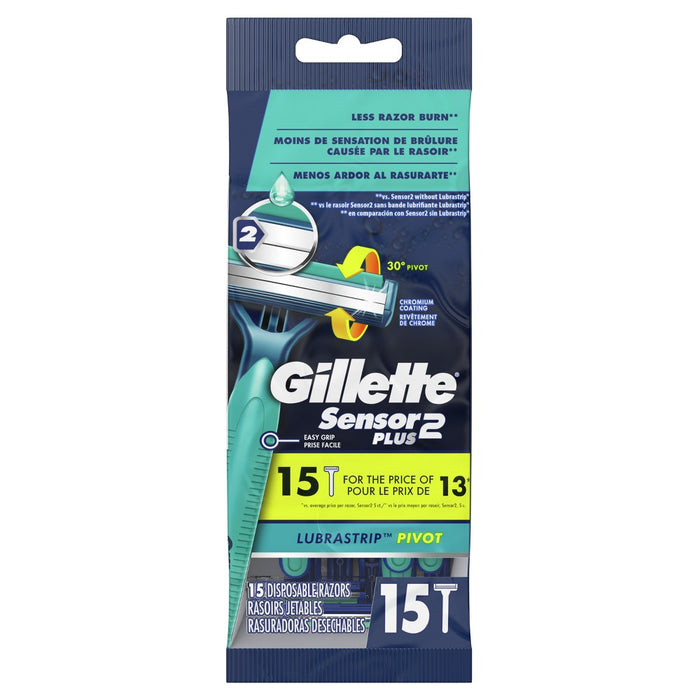 Gillette Sensor2 Plus Pivoting Head Men's Disposable Razors - 15ct