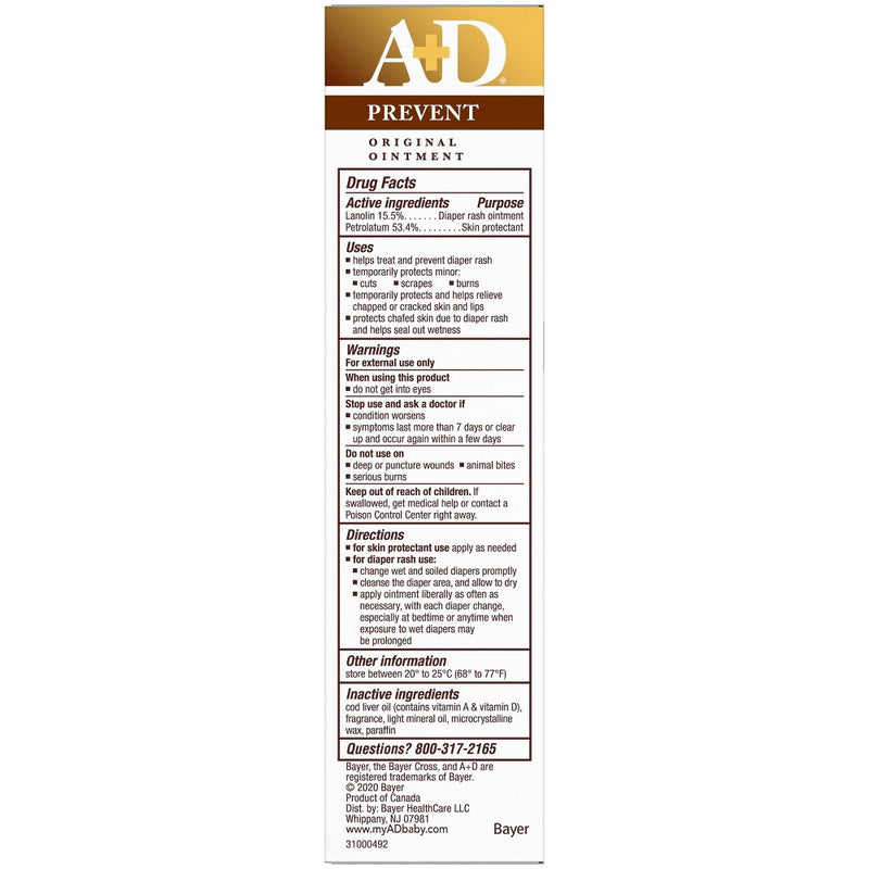 A + D Baby Diaper Rash Ointment, Baby Protectant with Vitamins A and D - 4oz