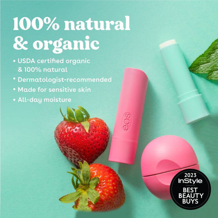 eos Natural & Organic Lip Balm Stick - Vanilla/Sweet Mint/Pomegranate Raspberry/Strawberry Sorbet - 4pk/0.56oz