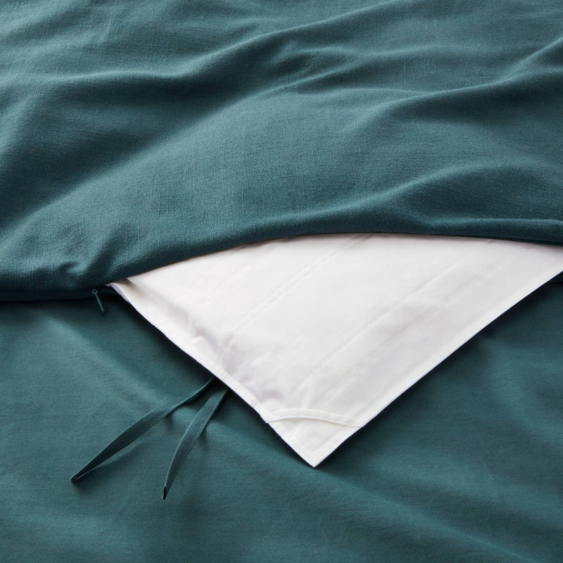 Full/Queen Heavyweight Linen Blend Duvet Cover & Sham Set Dark Teal Blue - Casaluna