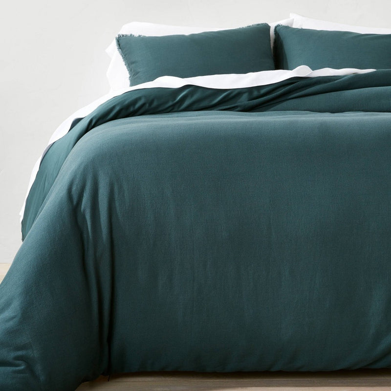 Full/Queen Heavyweight Linen Blend Duvet Cover & Sham Set Dark Teal Blue - Casaluna