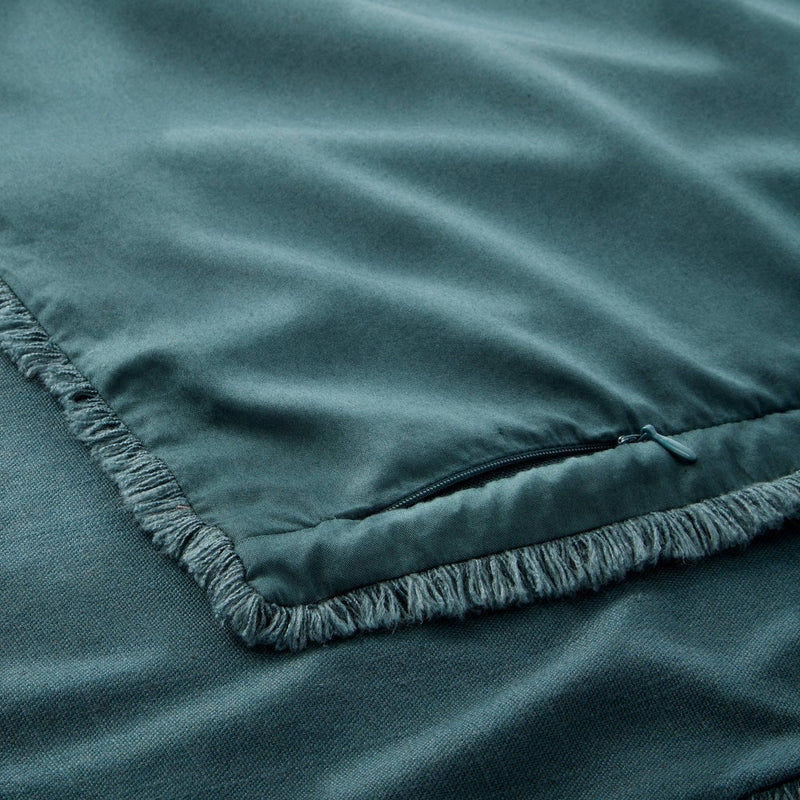 Full/Queen Heavyweight Linen Blend Duvet Cover & Sham Set Dark Teal Blue - Casaluna