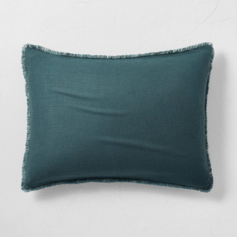 Full/Queen Heavyweight Linen Blend Duvet Cover & Sham Set Dark Teal Blue - Casaluna