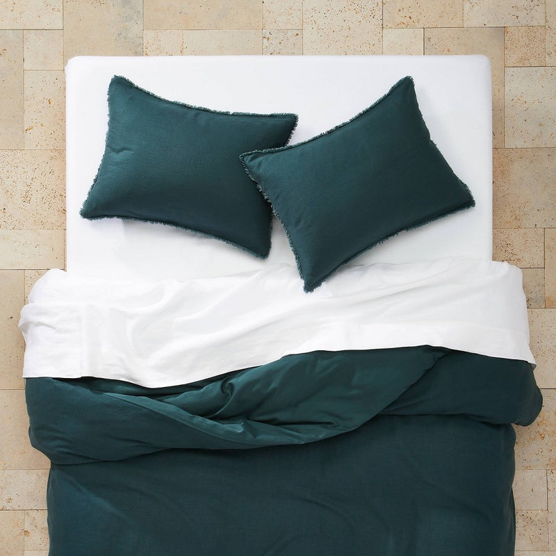 Full/Queen Heavyweight Linen Blend Duvet Cover & Sham Set Dark Teal Blue - Casaluna