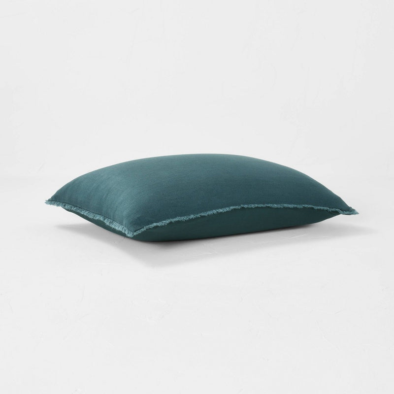 Full/Queen Heavyweight Linen Blend Duvet Cover & Sham Set Dark Teal Blue - Casaluna