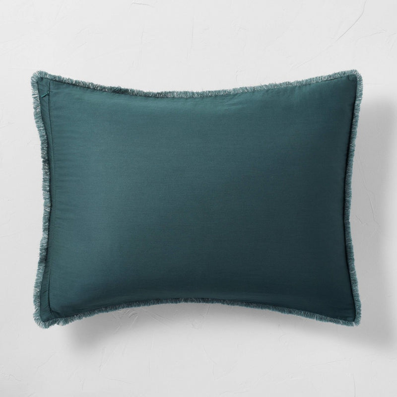 Full/Queen Heavyweight Linen Blend Duvet Cover & Sham Set Dark Teal Blue - Casaluna