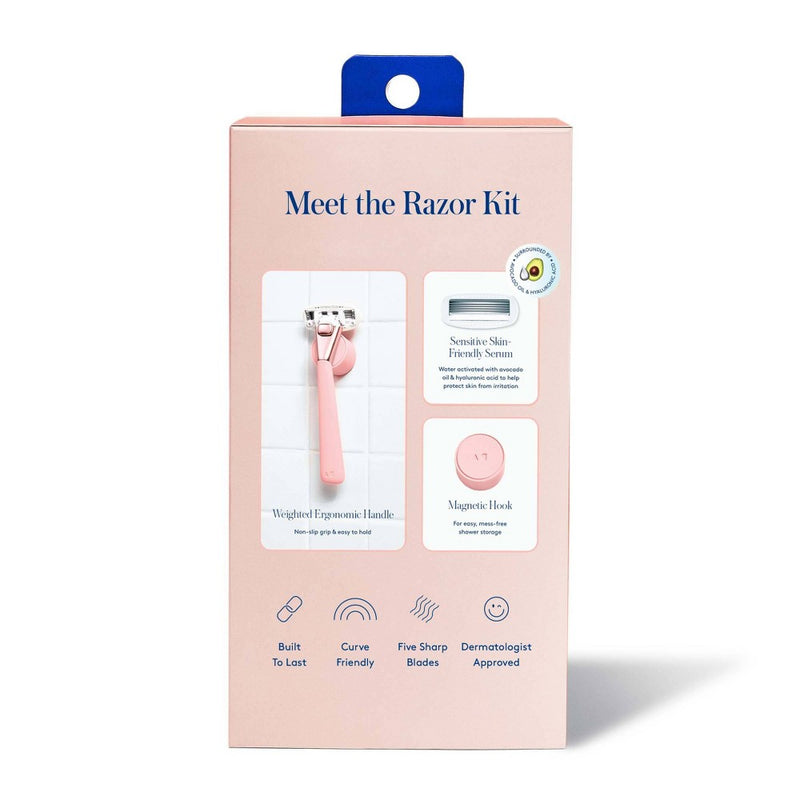 Athena 5-blade Women's Razor Kit - 1 Razor Handle, 2 Razor Blade Refills, Magnetic Hook - Coral